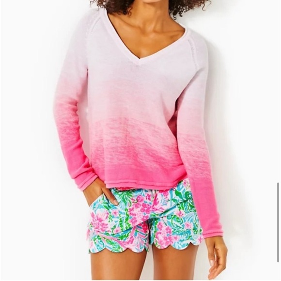 Women’s LILLY PULITZER Jody V-Neck Sweater HAVANA- PINK MARLED OMBRE. Size XS - Picture 2 of 15